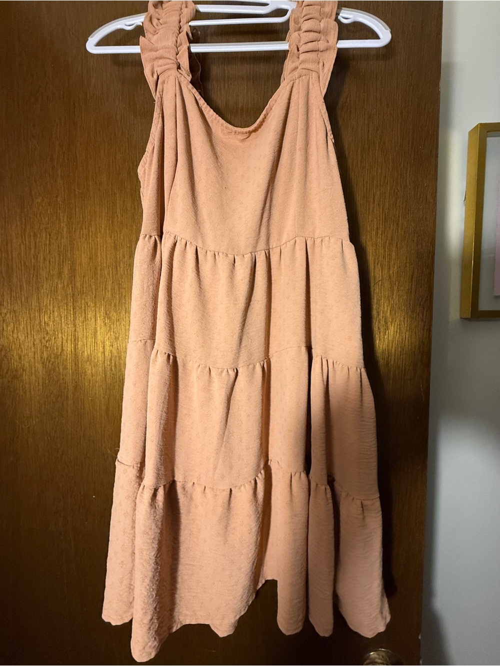 Women’s Peach Tiered Sundress with Ruched Straps